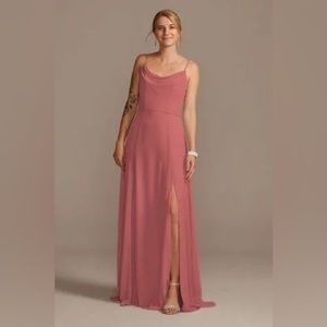 Cowl Neck Chiffon Bridesmaid Dress with Slit